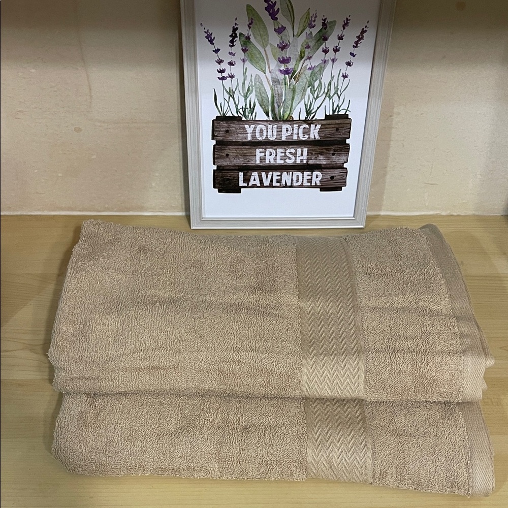 Set Of Two (2) Elegant Tan Bath Towels Size 27” x 54”